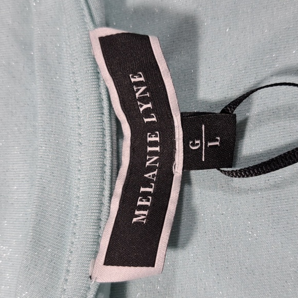 Melanie Lyne Teal Blue Silver Sparkle Scoop Neck Stretch High Low Tee NWT L - Picture 4 of 10
